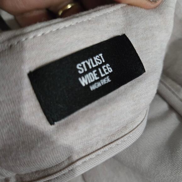 Express Stylist High Rise Pleated Wide Leg Trouser Beige Knit Cuffed Pant 2 Long - Picture 7 of 15